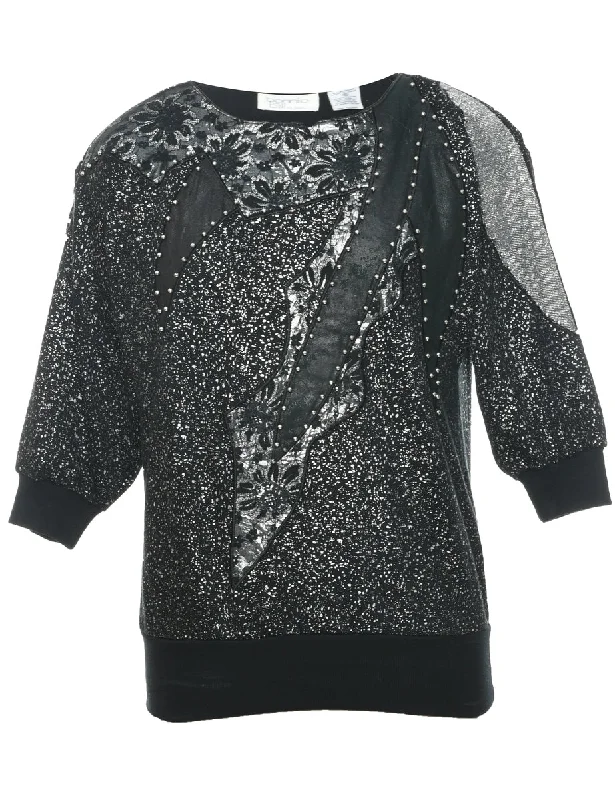 Studded Printed Sweatshirt - S Hoodie with Full-Zip Functional Layering