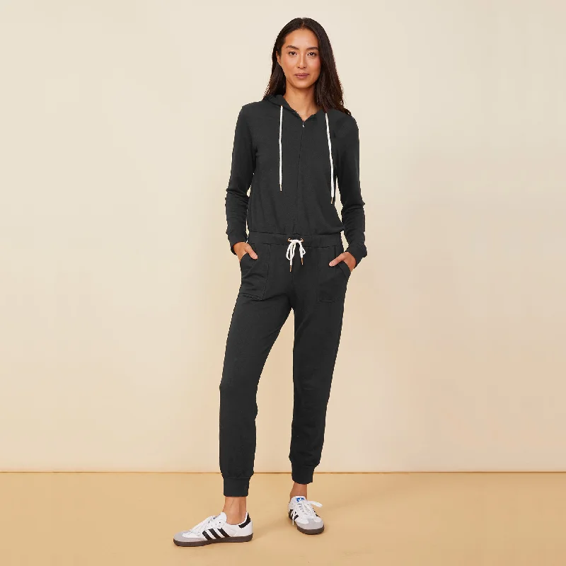Supersoft Fleece Hooded Jumpsuit Hoodie with Side Slits Relaxed Casual