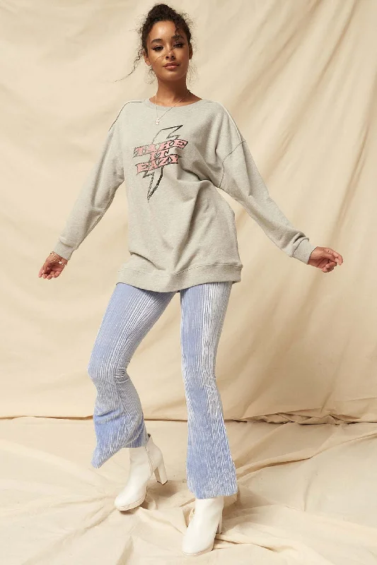 Take It Eazy Vintage Graphic Tunic Sweatshirt Hoodie with Hem Embroidery Detailed Premium Take It Eazy Vintage Graphic Tunic Sweatshirt Hoodie with Hem Embroidery Detailed Premium