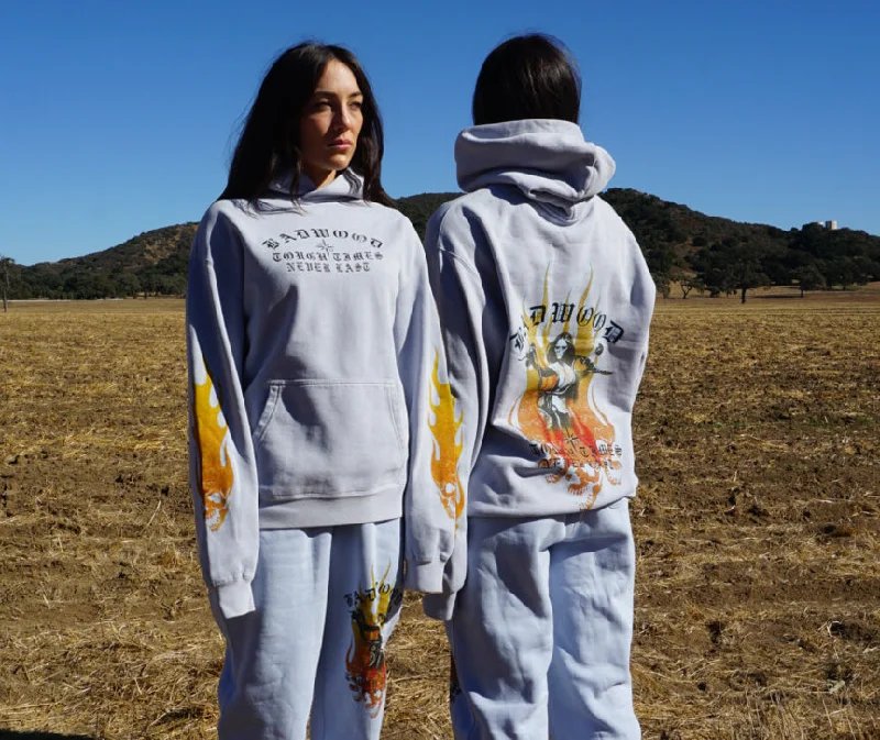 "TOUGH TIMES" Hoodie in POWDER Hoodie with High Neck Warm Protective
