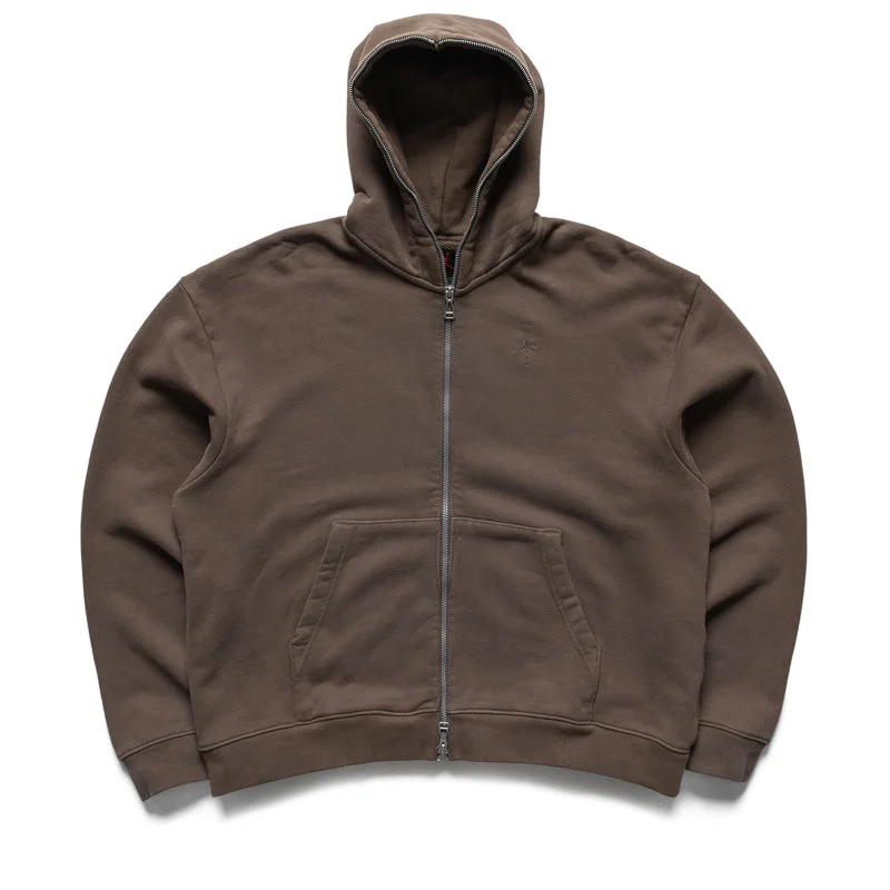 Travis Scott x Jordan Full-Zip Hoodie - Palomino Hoodie with Raw Hem Edgy Unfinished Travis Scott x Jordan Full-Zip Hoodie - Palomino Hoodie with Raw Hem Edgy Unfinished
