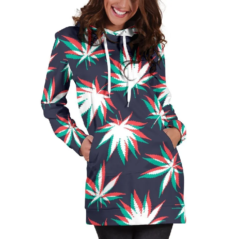 Trippy Hemp Leaves Reggae Pattern Print Pullover Hoodie Dress Hoodie with Puffed Sleeves Voluminous Trendy Trippy Hemp Leaves Reggae Pattern Print Pullover Hoodie Dress Hoodie with Puffed Sleeves Voluminous Trendy