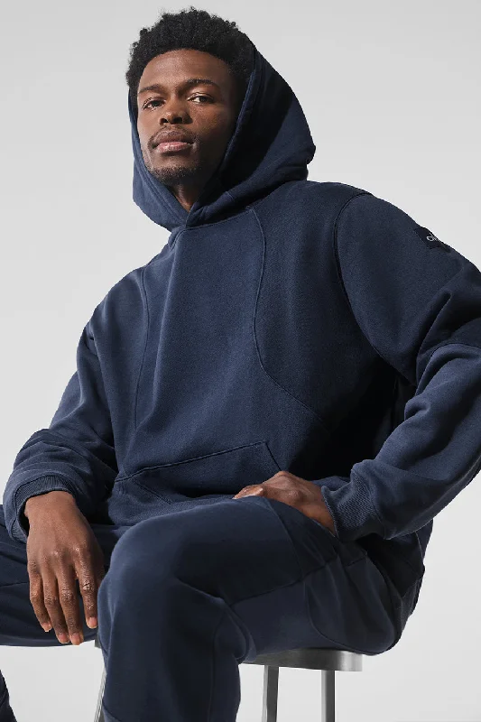 Make Waves Hoodie - Navy Tonal Hoodie with Drawstring Waist Adjustable Fitted