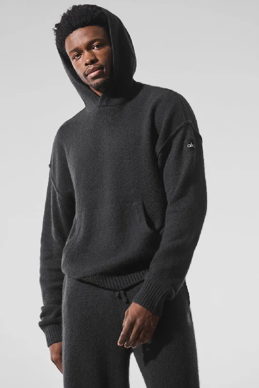 New Class Cashmere Hoodie - Black Hoodie with Thumb Holes Functional Cozy