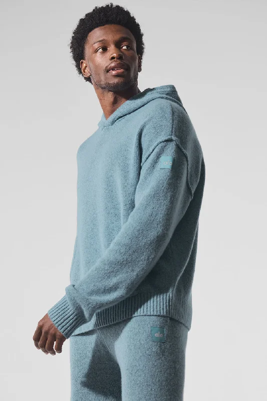 New Class Cashmere Hoodie - Celestial Blue Granite Heather Hoodie with Mock Neck Collared Structured