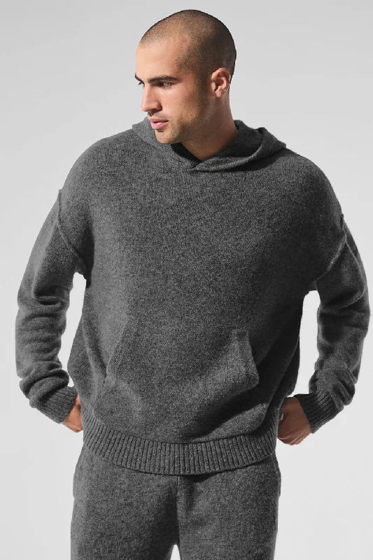 New Class Cashmere Hoodie - Platinum Grey Hoodie with Snap Buttons Easy Quick