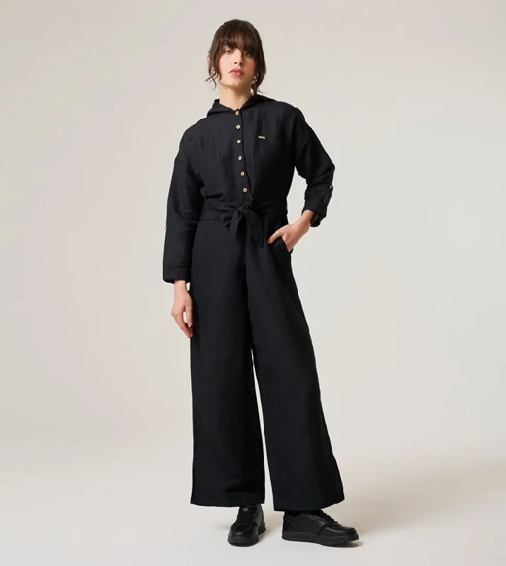 F5 WIDE LEG HOODED JUMPSUIT Hoodie with Hem Frayed Vintage Worn