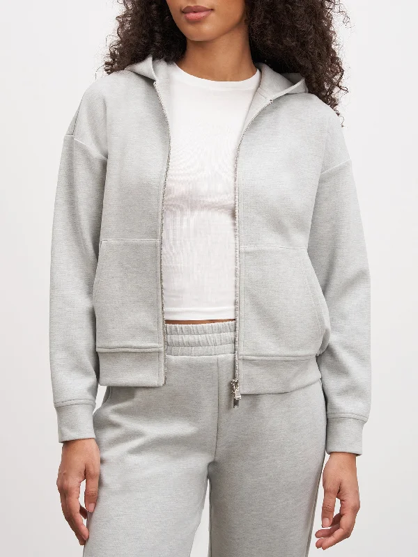 Womens Knitted Relaxed Zip Hoodie in Marl Grey Hoodie Dress Longline Feminine
