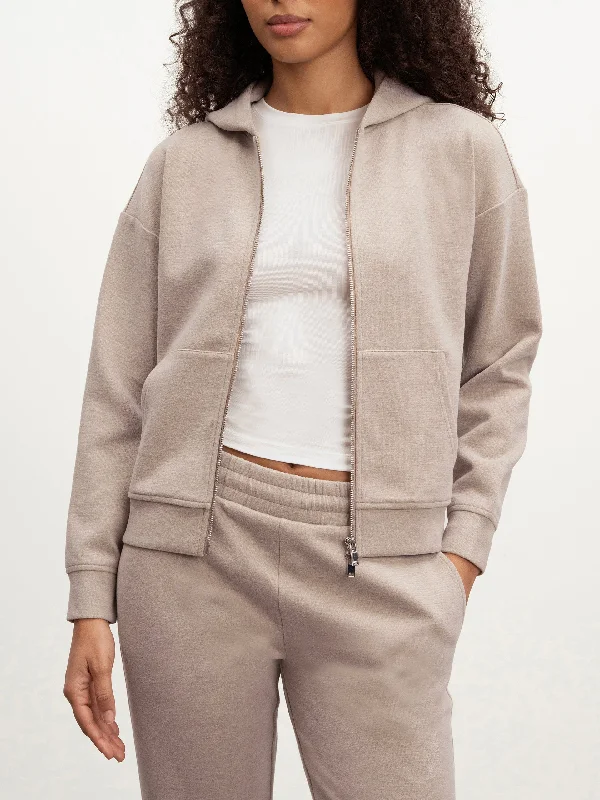 Womens Knitted Relaxed Zip Hoodie in Stone Hoodie with Belted Waist Structured Tailored Womens Knitted Relaxed Zip Hoodie in Stone Hoodie with Belted Waist Structured Tailored