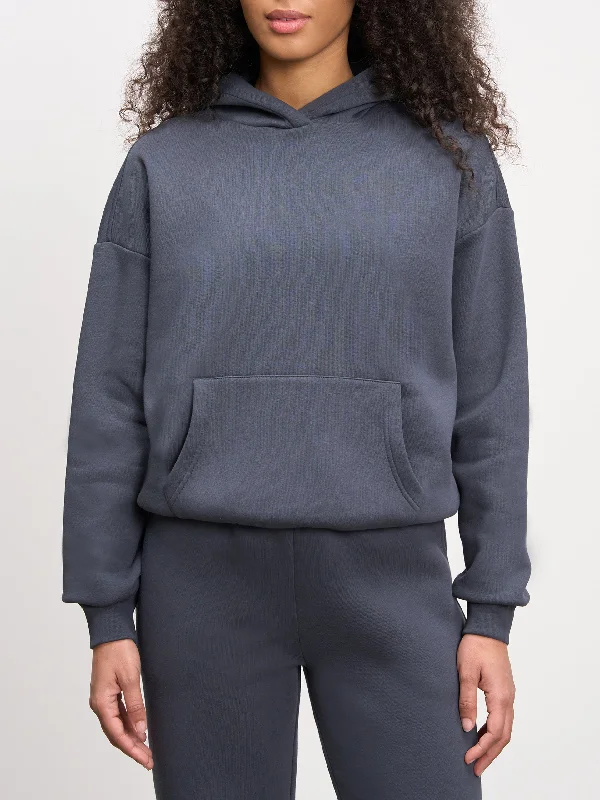 Womens Neoprene Hoodie in Slate Blue Hoodie with Cropped Fit Short Trendy