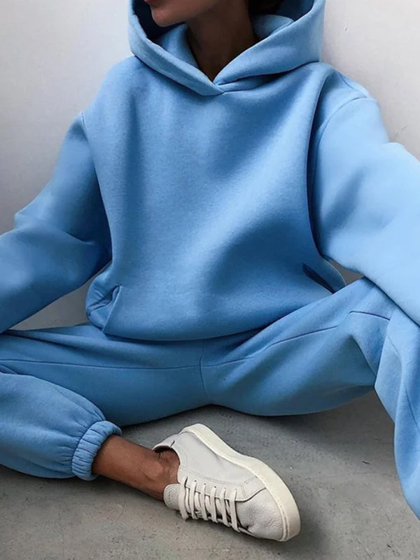 Women's solid color casual fashion trousers thickened long-sleeved hooded set Hoodie with Hidden Zipper Minimalist Clean Women's solid color casual fashion trousers thickened long-sleeved hooded set Hoodie with Hidden Zipper Minimalist Clean