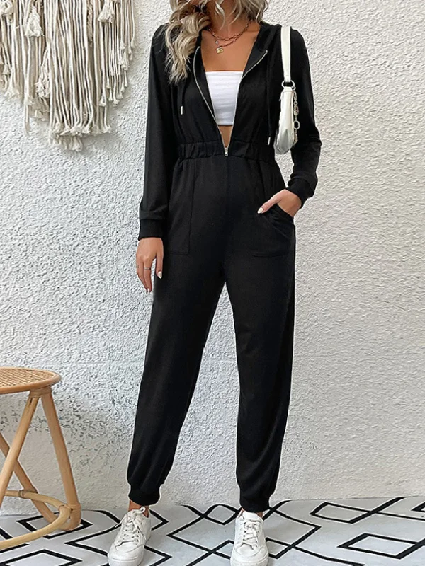 Zip Up Elastic Waist Hooded Jogger Jumpsuit Hoodie with Magnetic Closure Innovative Modern Zip Up Elastic Waist Hooded Jogger Jumpsuit Hoodie with Magnetic Closure Innovative Modern