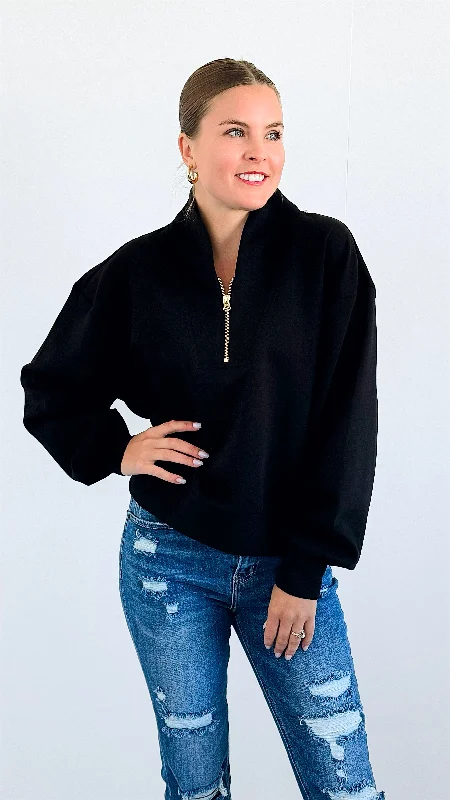 Zip-Up Scuba Long Sleeve Sweatshirt - Black Hoodie with Elastic Waist Stretchable Comfortable Zip-Up Scuba Long Sleeve Sweatshirt - Black Hoodie with Elastic Waist Stretchable Comfortable
