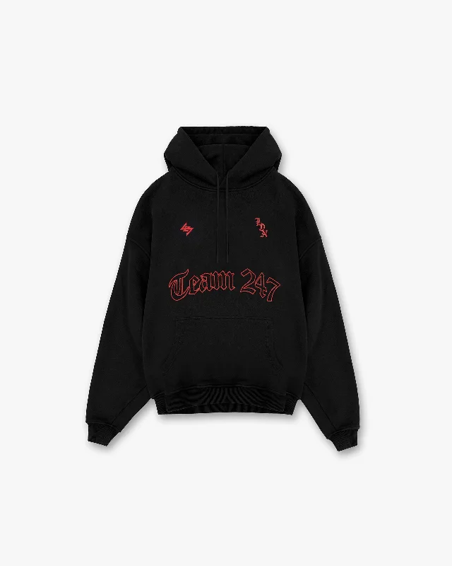 247 London Oversized Hoodie - Black Hoodie with Oversized Fit Loose Comfortable