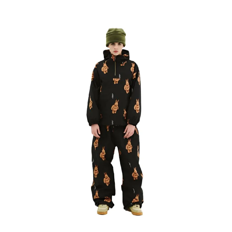 3D Bearrabbit Wide Track Snowboard Pants Comfy Zip-Up Pants