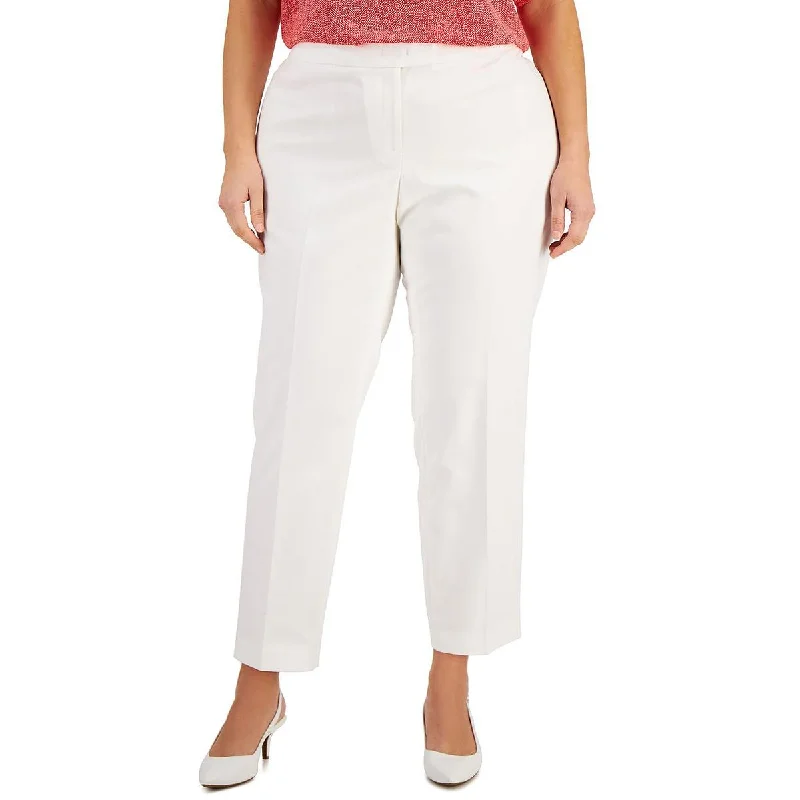 Plus Bowie Womens Cotton Stretch Comfort Fit Straight Leg Pants Stylish Paperbag Waist Pants