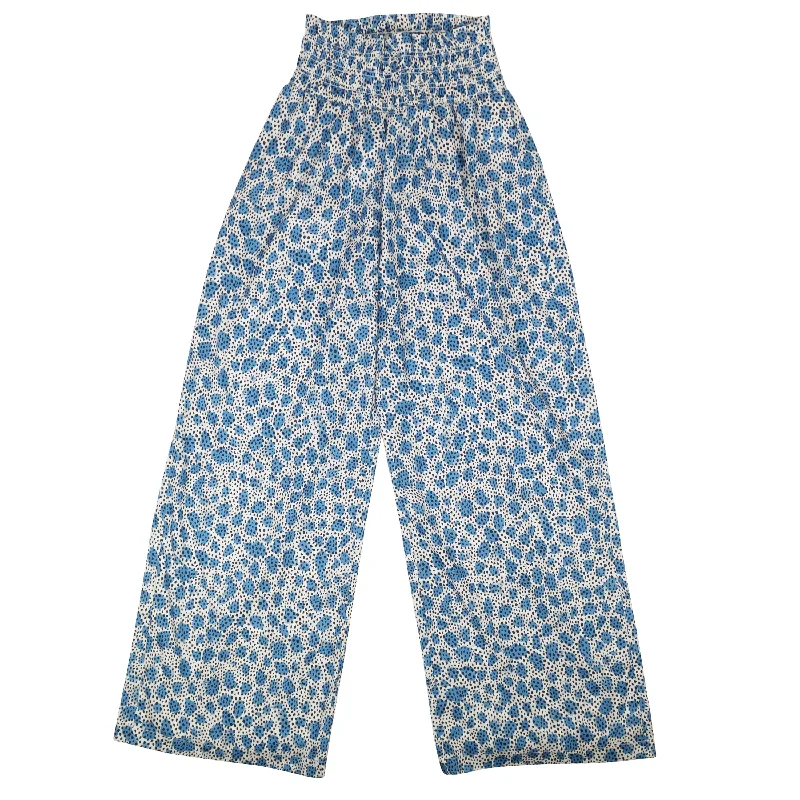 Opening Ceremony BLUE LEOPARD SMOCKED PRINTED PULL ON PANT High-Waist Trousers