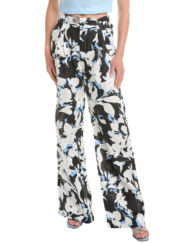 Nicholas Calista Belted Wide Leg Linen-Blend Pant Chic Slim Fit Pants