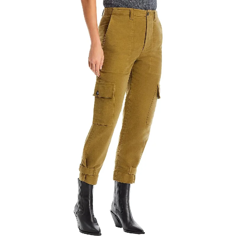 Womens Cotton Cropped Cargo Pants Chic Faux Leather Pants