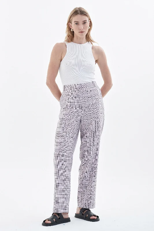 BLANCA Womens Jamie Check Pants Lilac Relaxed Lounge Trousers