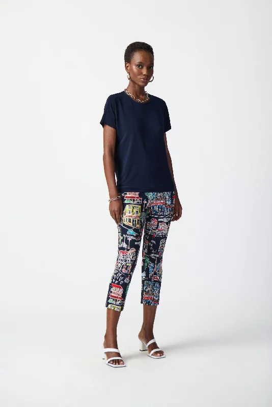 Joseph Ribkoff Scenery Print Millennium Pull-On Pants Trendy Wide-Leg Pants