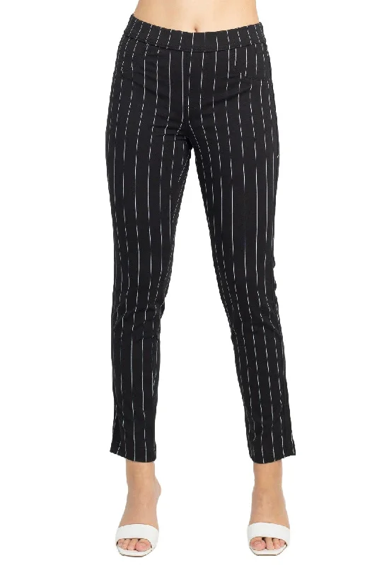 Dash Clothing Mid Waist Pencil Cut Stripe Pattern Knit Denim Pants with Pockets Cozy Maternity Pants