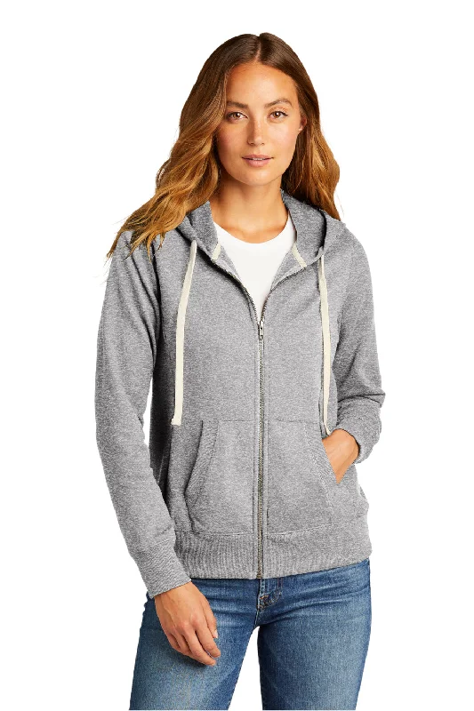 District Womens Re-Fleece Full Zip Hooded Sweatshirt Hoodie w/ Pockets - Heather Light Grey Hoodie with Thumb Holes Functional Cozy District Womens Re-Fleece Full Zip Hooded Sweatshirt Hoodie w/ Pockets - Heather Light Grey Hoodie with Thumb Holes Functional Cozy
