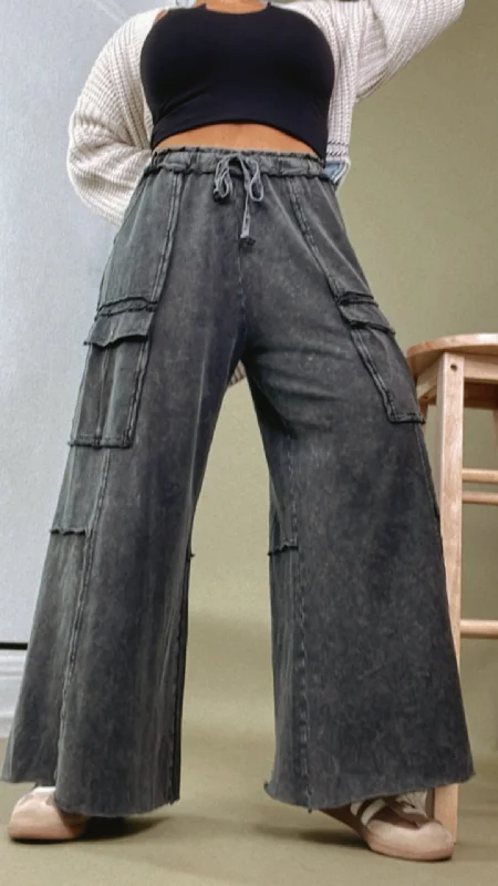 Down For It Distressed Cargo Pant, Black Trendy Tapered Pants
