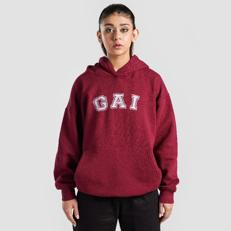 GA-I Essence Oversized Hoodie (Maroon) Hoodie with Tie-Dye Psychedelic Retro