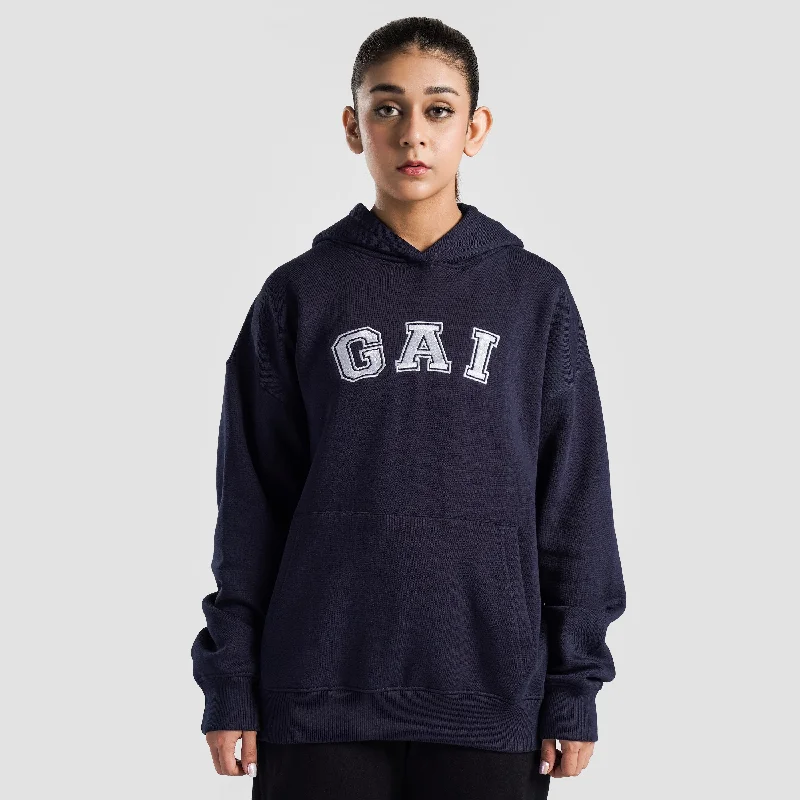 GA-I Essence Oversized Hoodie (Navy) Hoodie with Metallic Shiny Futuristic