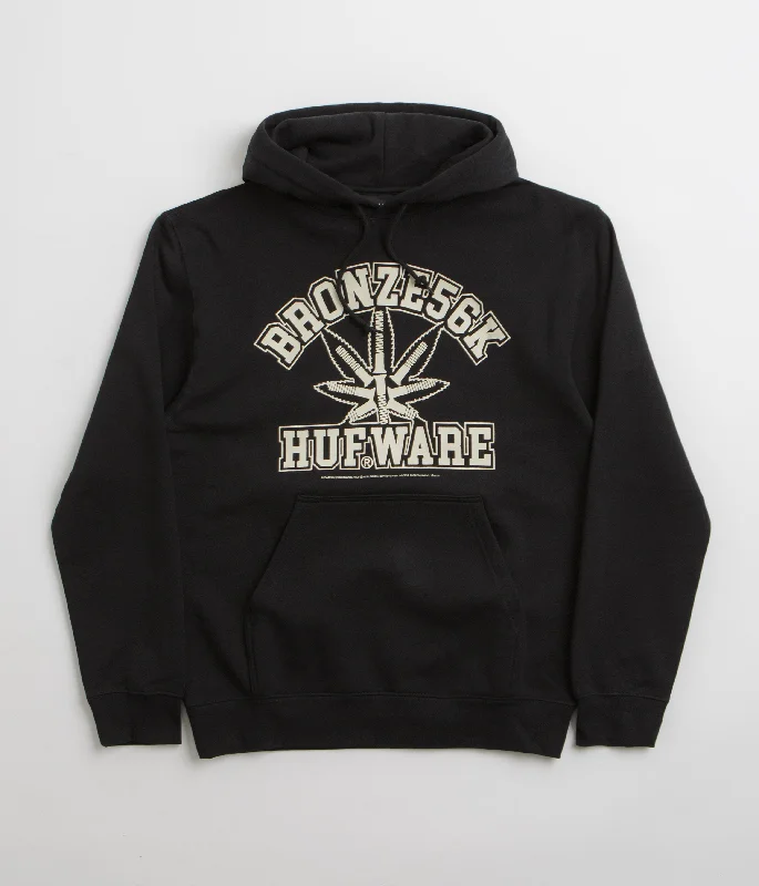 HUF x Bronze 56K Plantware Hoodie - Black Hoodie with Hem Contrast Bold Stylish