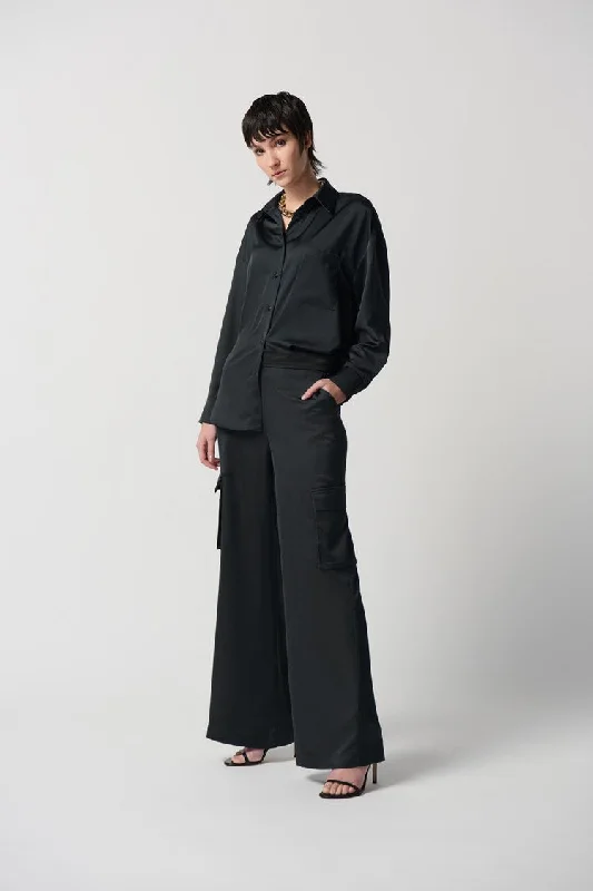 Joseph Ribkoff Satin Wide-Leg Cargo Pants Cozy Knit Pants