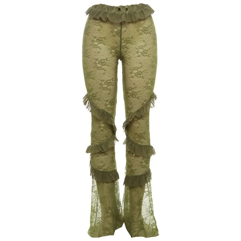 Lace see through ruffle patchwork pant Classic Pleated Pants