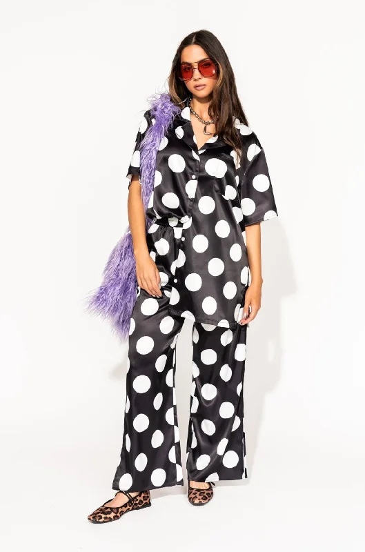 Dream So Big Satin Top + Pants Set in Classic Polka Dots Elegant Trouser Pants