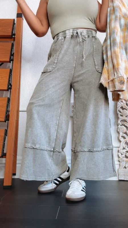 Meet You There Mineral Washed Wide Leg Pants, Grey Comfortable Maternity Pants