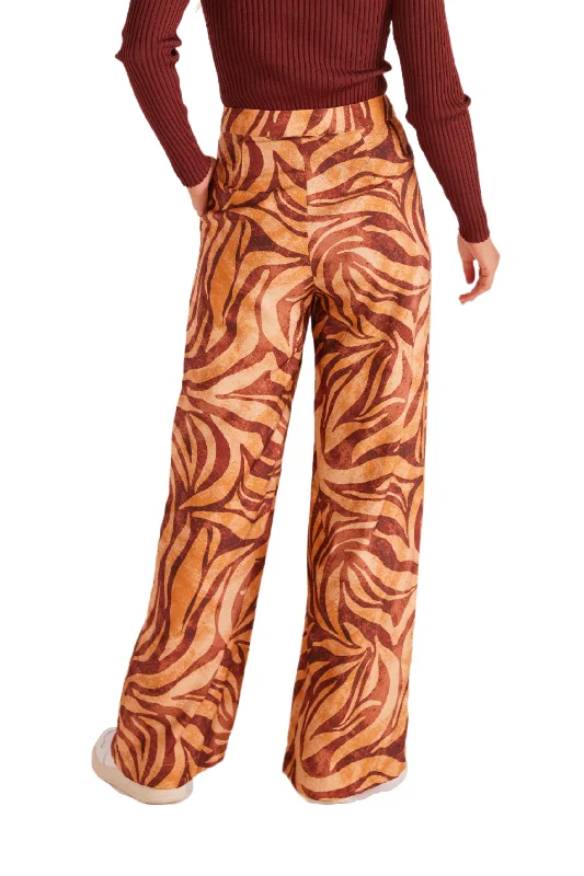 MINKPINK Womens Goldie Wide Leg Pants - Animal Print Formal Linen Trousers