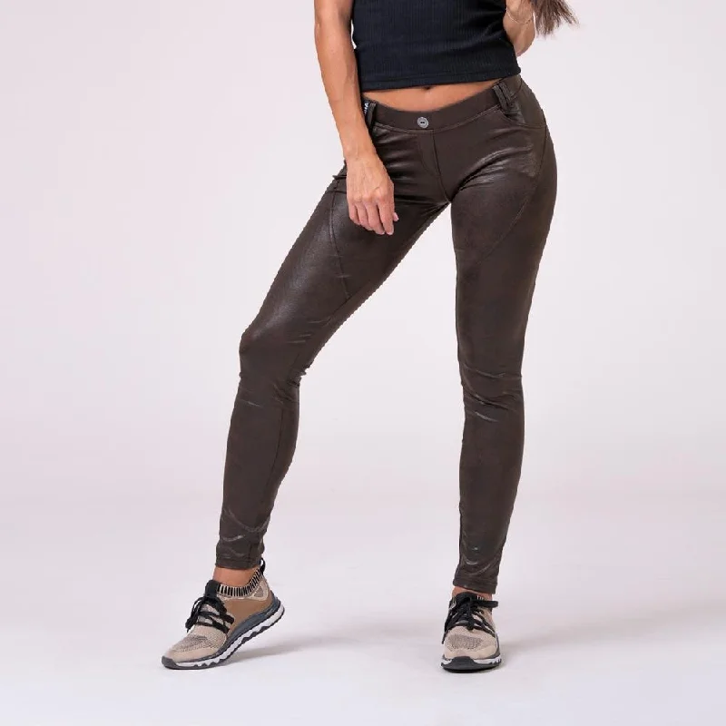 Nebbia Leather Look Bubble Butt Pants 538 - Brown Sleek Black Pants