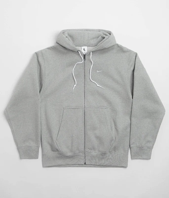 Nike Solo Swoosh Full Zip Hoodie - Dark Grey Heather / White Hoodie with Drawcord Adjustable Secure Nike Solo Swoosh Full Zip Hoodie - Dark Grey Heather / White Hoodie with Drawcord Adjustable Secure