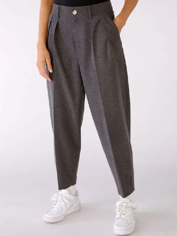 Oui Slim Leg Pants Dark Grey Trendy Wide-Legged Trousers