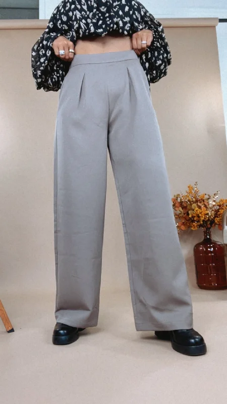 Pretty in Pleats Wide Leg Pants, Mocha Stretch Fit Pants