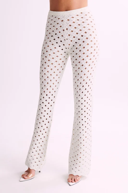 Santana Crochet Pants - Ivory Modern Bootcut Pants