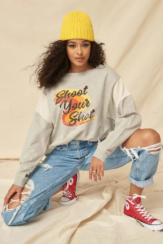 Shoot Your Shot Vintage Graphic Sweatshirt Hoodie with Puffed Sleeves Voluminous Trendy Shoot Your Shot Vintage Graphic Sweatshirt Hoodie with Puffed Sleeves Voluminous Trendy