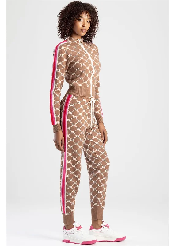 Sissyboy Ps30617 Athleisure Knitted Jacquard Track Pants Classic Bootcut Trousers