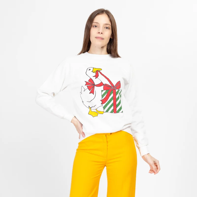 Small 80s Christmas Goose Sweatshirt Hoodie with Raglan Sleeves Sporty Comfortable