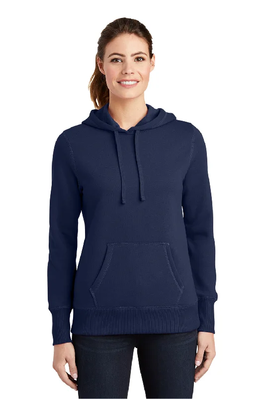 Sport-Tek Womens Shrink Resistant Fleece Hooded Sweatshirt Hoodie w/ Pouch Pocket - True Navy Blue Hoodie with Side Slits Relaxed Casual Sport-Tek Womens Shrink Resistant Fleece Hooded Sweatshirt Hoodie w/ Pouch Pocket - True Navy Blue Hoodie with Side Slits Relaxed Casual