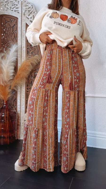 Sunset Blooms Wide Leg Pant, Yellow Trendy Palazzo Pants