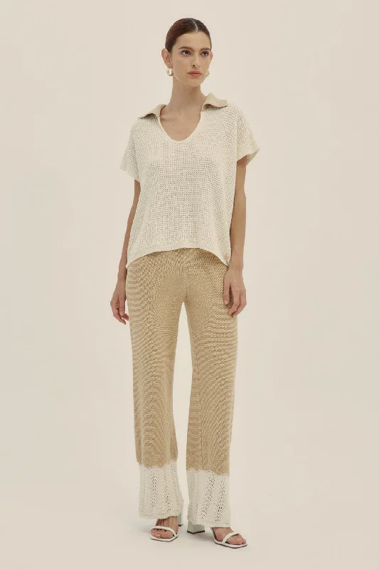 Lu Knit Pants Latte Soft Stretch Trousers