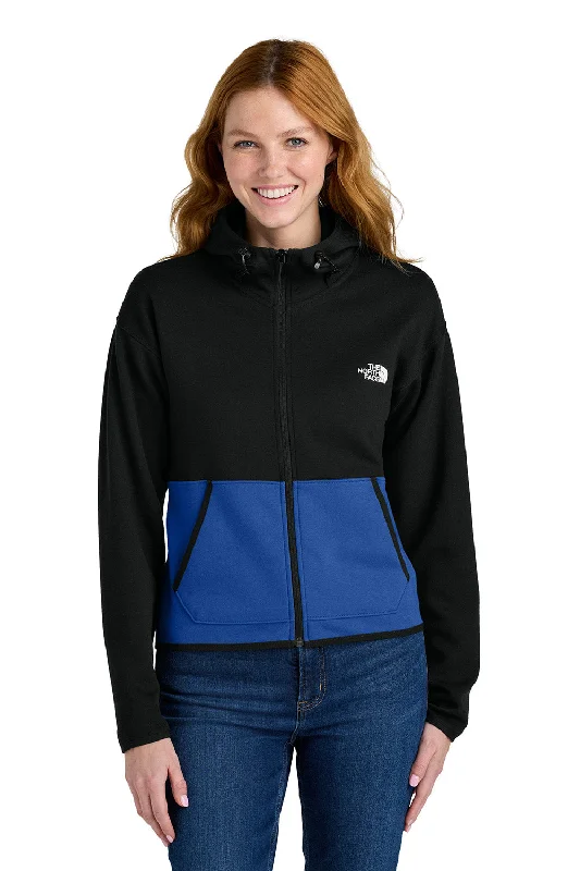 The North Face Womens Double Knit Full Zip Hooded Sweatshirt Hoodie w/ Pockets - Blue/Black - New Hoodie with Cropped Fit Short Trendy
