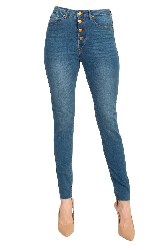 Velvet Heart Mid Waist Skinny Stretch Button Closure Denim Pants with Pockets Formal Linen Trousers