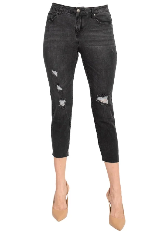 Velvet Heart Mid Waist Stretch Button & Zipper Closure Denim Pants with Pockets Classic Cropped Pants